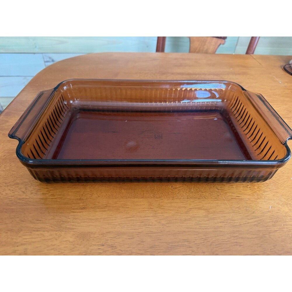 Vintage Anchor Hocking Amber Glass Ribbed Dish #1431 – 2 Qt (8" x 12.5") VTG
